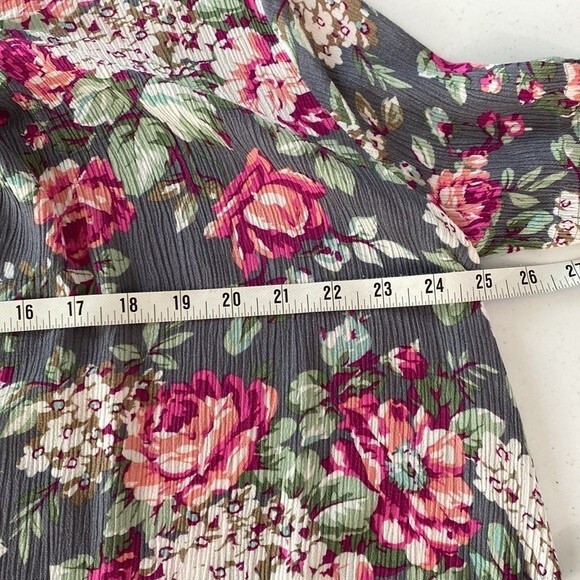 Umgee Floral Key Hole 3/4 Bell Sleeve Flowy Mini Swing Dress Trapeze Cut Guaze - Picture 13 of 16